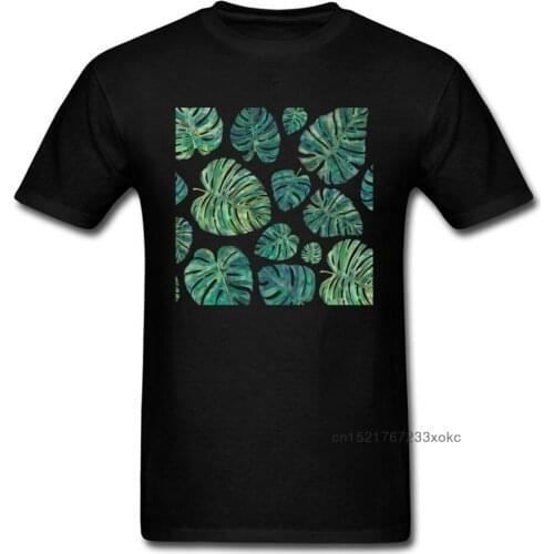 Tropical Leaves Painting Men T Shirts Green Black Summer Customized Tops Tees Thanksgiving Day Gift T-shirt