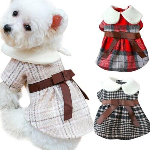 Autumn Winter Dog Dresses Beautiful Pet Bowknot Skirt Clothes Puppy Wedding Party Princess Dress Chihuahua Yorkshire Warm Outfit