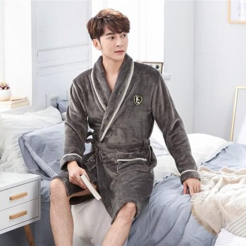 Coral Fleece Negligee V-neck Intimate Lingerie Solid Colour Sleepwear Large Size 3XL For Men&women Kimono Bathrobe Gown