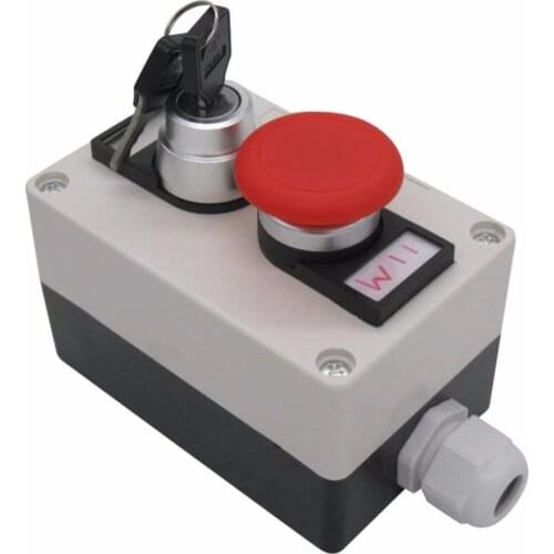 TWTADE/ Latching Key Lock Rotary Select Selector Switch + Red Mushroom Head Momentary Switch Push Button Box 440V 10A hz-Key