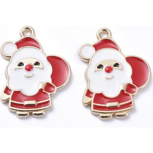 50Pcs Christmas Santa Claus Enamel Charms Golden Plated Alloy Enamel Pendants For DIY Gift Jewelry Bracelets Necklace Making