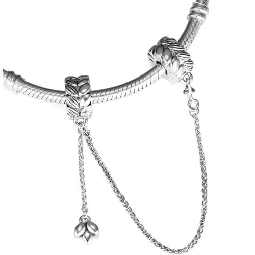 QANDOCCI 925 Sterling Silver Jewelry Grains of Energy Safety Chain Original Beads Fits Bracelets For Jewelry Making