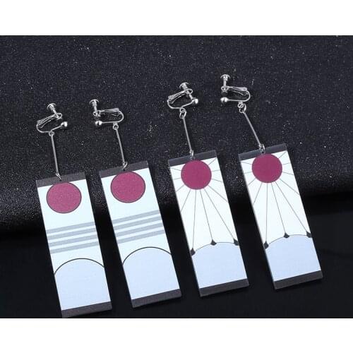 RJ Hot Anime Demon Slayer Acrylic Earrings Kamado Tanjirou Earrings Kimetsu no Yaiba Eardrop Clip Men Women Cosplay Jewelry