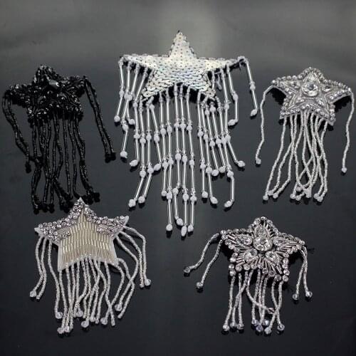 Rhinestones Beaded 5 Style Star Tassel Patches for Clothing sew on Clothes Appliques Badge Stripes Pentagram Sticker DIY