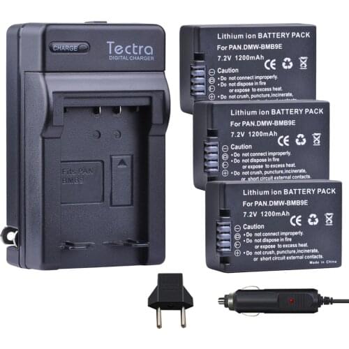 Tectra 3Pcs DMW-BMB9 DMW-BMB9E DMW-BMB9PP Bateria + Digital Charger for Panasonic Lumix DMC FZ40K FZ45K FZ47K FZ48K FZ60 FZ70