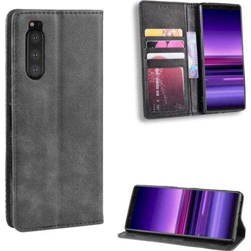 Retro Slim Leather Flip Cover For Sony Xperia 5 Case 6.1 inch Wallet Card Stand Magnetic Book Cover For Sony Xperia5 Phone Cases