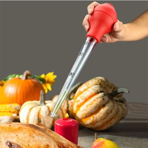 30Ml Bbq Oil Tube Seasoning Pump with Scale Chicken Turkey Meat Clear Gravy Pump Silicone Bbq Oil Suction Pipe Kitchen Tools