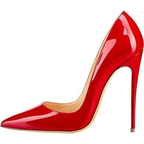 Thin High Heels Fashion Women Shoes Women Pumps Patent Leather Slip On 12CM Pointed Toe Dress Sexy Party Wedding Shallow Red