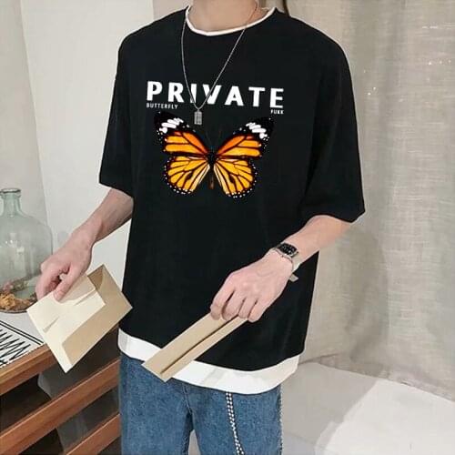 2021 Streetwear Harajuku Color Butterfly Private Tshirt Women Summer Short Sleeve Loose HipHop Oversized Fashion T-Shirts Male