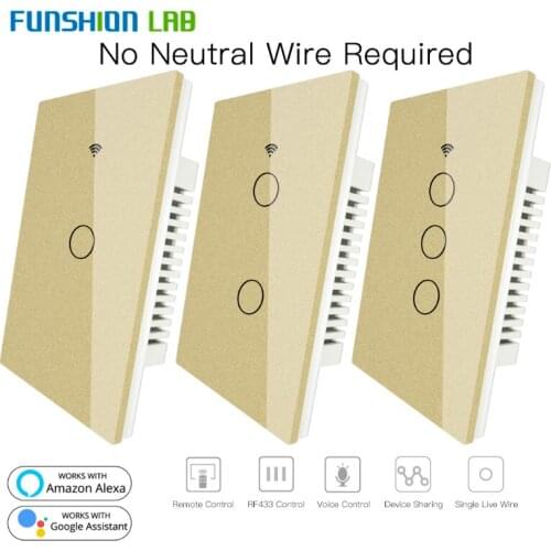 RF433 WiFi Smart Wall Touch Switch No Neutral Wire Needed Smart Single Wire Wall Switch Work with Alexa Google Home 170-250V
