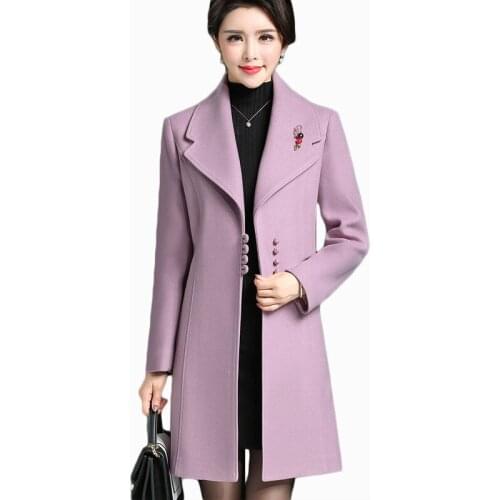 Hot sale 2017 women autumn winter slim windbreaker V-neck mid-length stitching wool coat solid plus size coats ZL648