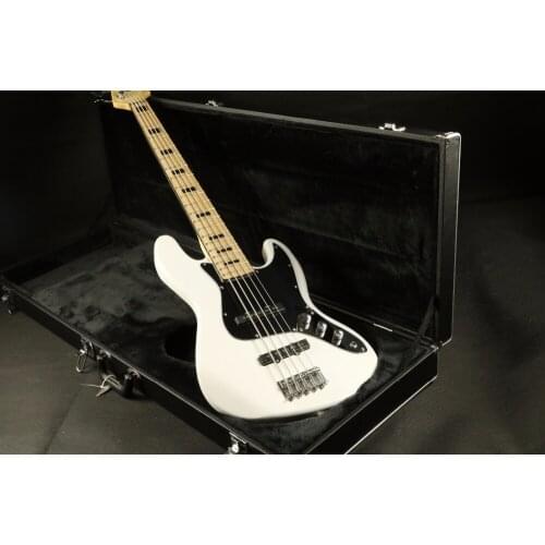 Top quality FDJB-5022 white color solid basswood body black plate 5 strings electric Jazz Bass , Free shipping