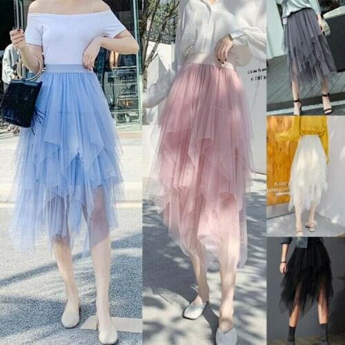 Girls Fashionable Sexy Solid Mesh Skirt Irregular Elastic Tulle Bubble Skirt Multi-Layers Sweet Skirts for Daily Life Vacation
