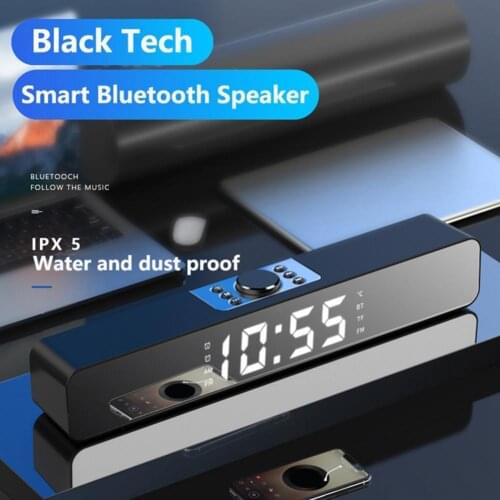 Mirror Bluetooth 5.0 Wireless Speaker 5W Multi-Function Rechargeable LED Bar Alarm Clock Sound Radio Bar Music Player