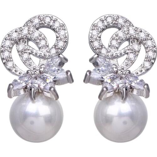 Bettyue Brand Fashion Elegant Gorgeous Design Jewelry Unique Design Crystal Cubic Zircon Pearls Earring For Women Wedding Gift