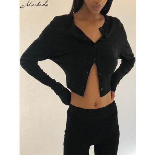 Macheda Autumn Black Casual Top Women Single Breasted Slim Long Sleeve Clothing Fashion Embroidery Lady Street Cardigan Top 2020