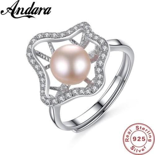 100% 925 Sterling Silver Rings For Female Natural Freshwater Pearl Clear CZ Ring Fashion Women Wedding Jewelry