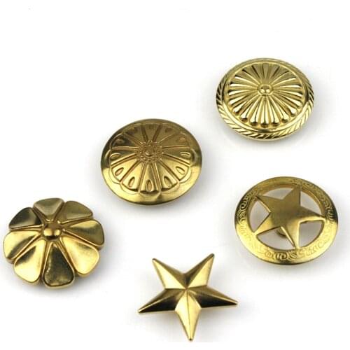 1 x Brass screwback conchos rivets flower star decorative buttons for leather craft wallet bag saddle belt decor
