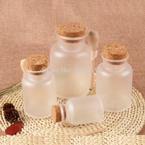 100g 200g 300g 500G Plastic Frosted Bottle Empty Cream Jar Bath salt Mask Powder Cosmetic Packaging With Mask spoon Cork 10pcs