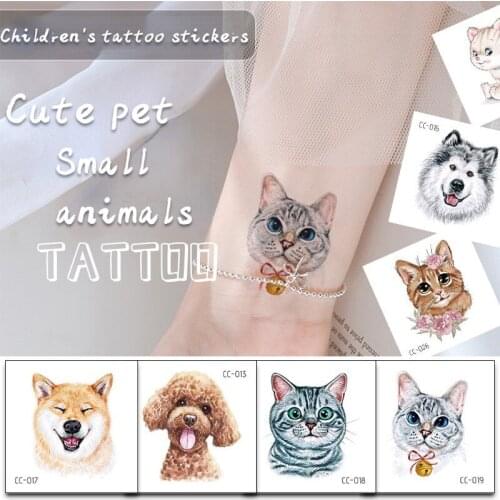 16PCS Cute Pet Dog Cat Cartoon Child Face Tattoo Sticker Cartoon Small Animal Small Teddy Husky Shiba Inu Tattoo Sticker
