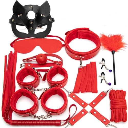 2021 New Trend Adults Sex Games for Women Men Handcuffs Blinder Sexy Leather BDSM Kits Plush Sex Bondage Sex Tools Sex Toy Kit