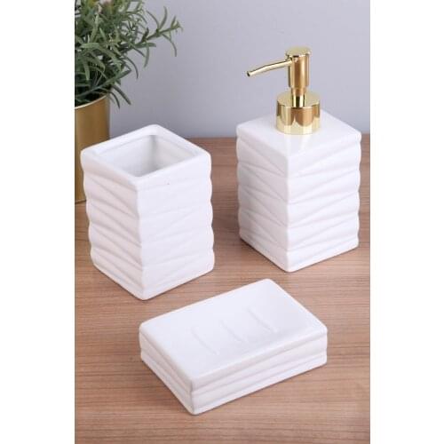 2022 Model Vip Gross 3 Piece Ceramic Bathroom Set Square Bathroom Accessories Bathroom Liquid Soap Dispenser