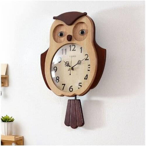 Cartoon wall clock living room creative swing clock hanging wall clock wall watch bedroom Nordic cute mute owl quartz clock