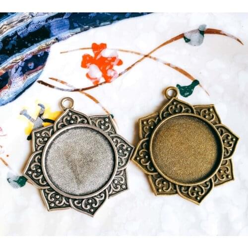 5pcs/lot 25mm Necklace Pendant Setting Antique Bronze Silver Color Cabochon Blank Base Supplies for Jewelry Finding T150