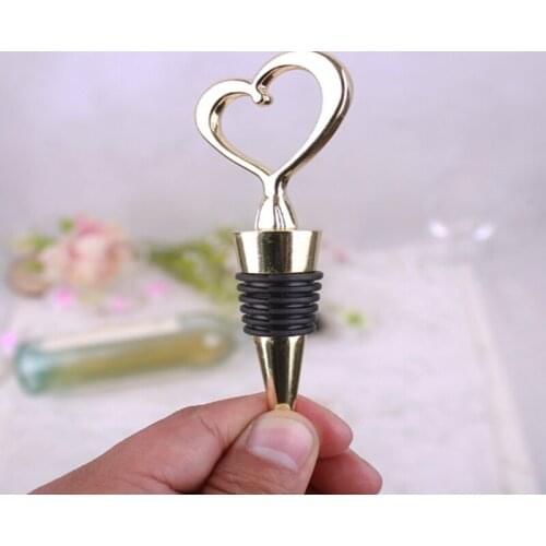 50pcs/lot Gold Heart Shape corkscrew Wine Bottle Stopper Weddings