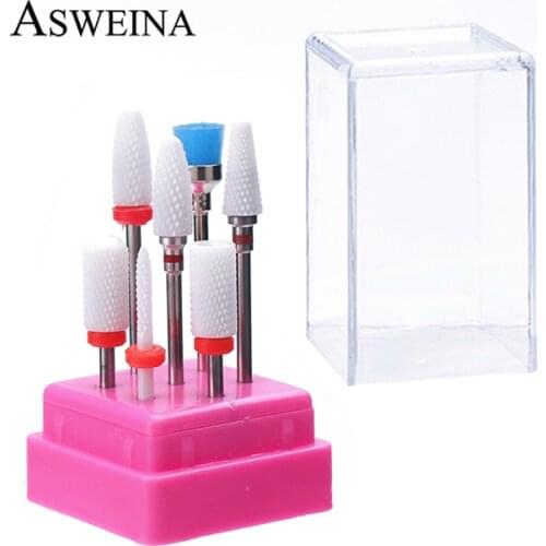 7pcs/Set Rotary Nail Drill Bit Manicure Ceramic Diamond Burr Rainbow Milling Cutters Electric Machine Accessories Tools