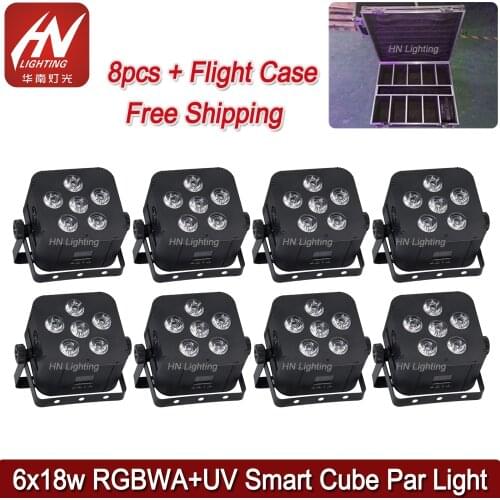 8pcs Battery uplights 6*18W RGBWA + UV 6in1 LED Par Light Wireless with App Control