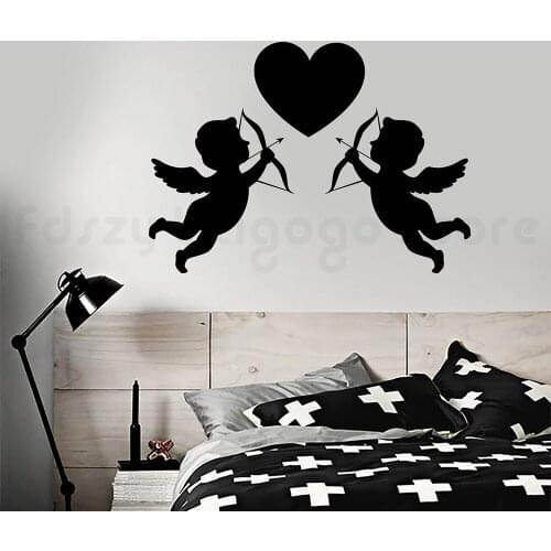 Aniołki z kokardą Vinyl kalkomania ścienna ślub miłość Symbol serca, naklejki ścienne do salonu sypialnia akcesoria do H763