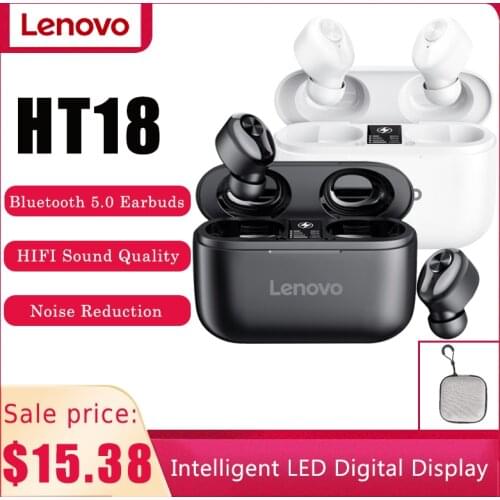 NEW Lenovo HT18 Wireless TWS 5.0 Earbuds 1000mAH Battery LED Display Volume Control EarBuds HIFI Stereo HD Talking Stock