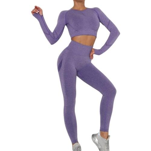 Seamless Women Yoga Set Long Sleeve Top High Waist Belly Control Sport Leggings Gym Set Women Tracksuit Sport Suit Sportwear