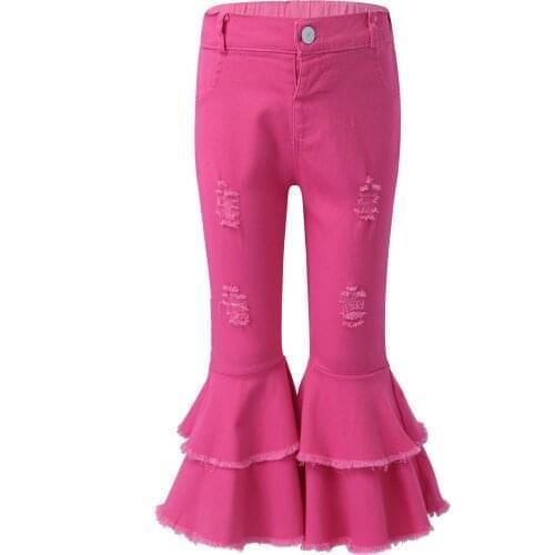 New Kids Girls Jazz Dance Pants Fashion Ripped Layered Flared Pants Children Daning Trousers with Raw Hem Spring Autumn Bottoms