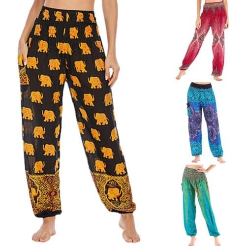 Harem Pants Womens Ladies Casual Summer Loose Trousers Female Baggy Boho Aladdin Print Casual Fashion Thai Pants 2021