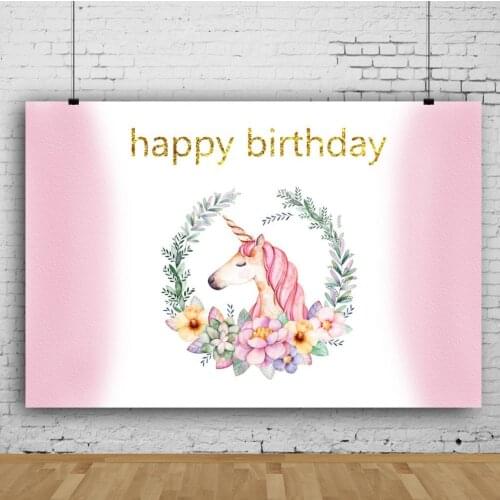 Pink White Garland Unicorn Children Background Decoration Photography Studio Kids Birthday Party Photo Backdrop Cloth