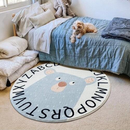 Childrens Bedroom Play Crawling Non-Slip Carpet Nordic Style Round Area Rugs Cartoon Animals Living Room Sofa Table Floor Mat