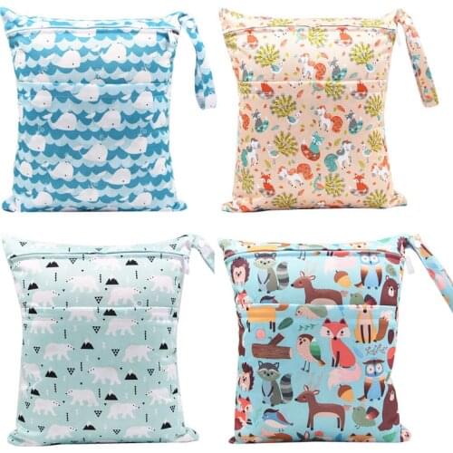 Double Pockets Diaper Bags Reusable Wet Bag Waterproof PUL Cloth Diaper Baby Nappies Travel Stroller Bag Wetbag Wet Bag Washable
