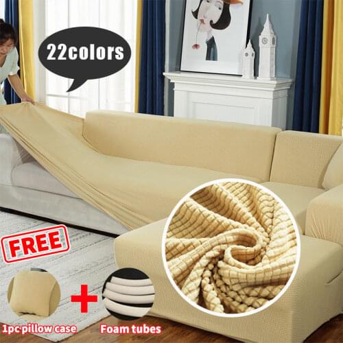 Plaid Polar Fleece Thicken Sofa Cover for Free Pillowcase L Sectional Stretch Elastic Couch Covers Sofa Covers for Living Room