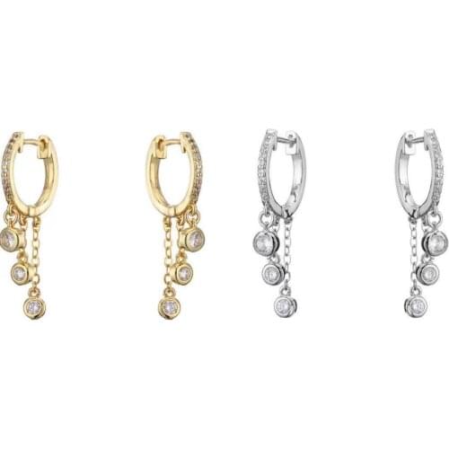 HECHENG，1 pair,Small Hoop Earrings,Round CZ Long Chain Link Jewelry, For Women Fashion Tassel Double Circle Huggies