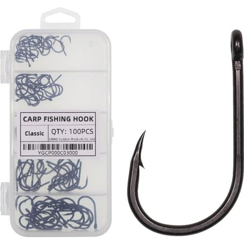 ICERIO 100pcs Fishing Hooks Set Carbon Steel Single Circle Fishhook Fly Fishing Jig Barbed Carp Hooks Sea Tackle Accessories