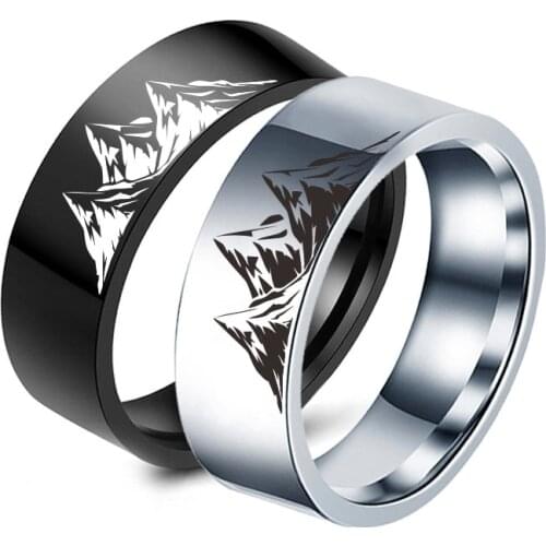 Jewelry For Women Fashion Simplicity Rings Accessories Rolling Mountain Stainless Steel Couple Ring Gift Anillos 8mm Black