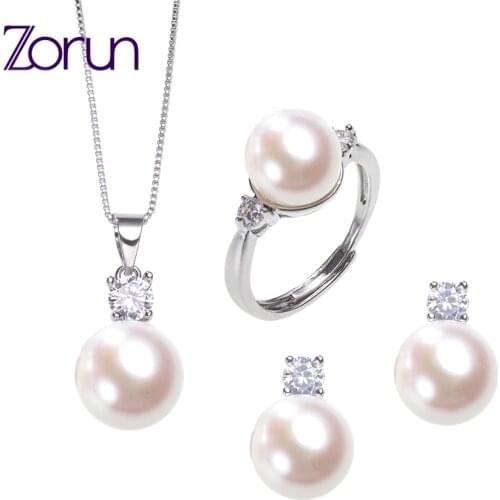 Zorun Real Natural Freshwater Pearl Sets Fashion/Fine Jewelry 10MM with 18K White Gold Filled Accessories for Women New Design
