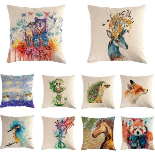 Colorful Animal Bird Bear Horse Hedgehog Cushion Case Pillows Living Room Home Decor Throw Cushion Cover Rectangle Cotton Blend