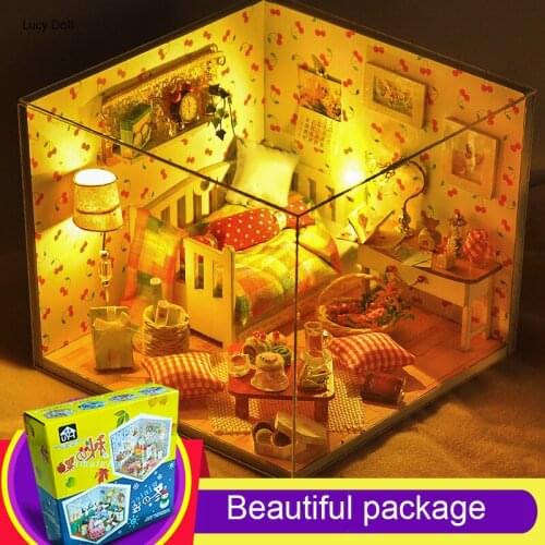 Spring language DIY Dollhouse With Furniture For Dolls Creative Mini World Doll House Handmade House New Year Girl Gift