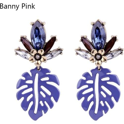 Chunky Hollow Alloy Leaf Pendant Studs Earrings For Women Vintage Metal Statement Post Earrings Fashion Jewelry Pendientes