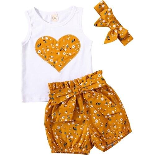 3Pcs Newborn Baby Girls Summer Clothes Vest Tank Top T-shirt Floral Pants Shorts Headband Outfits Set 0-24M