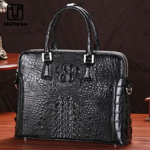 McParko Luxury Men Briefcase Genuine Leather Crocodile Briefcase Men Formal Business Hand Bag Shoulder Bag Brown Top Quality