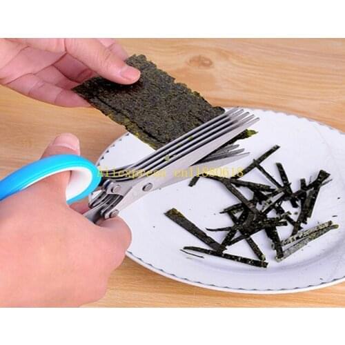 100pcs/lot Free Shipping 5 Layers Scissors Multi-functional Stainless Steel Kitchen Knives Sushi Shredded Scallion Cut Scissor